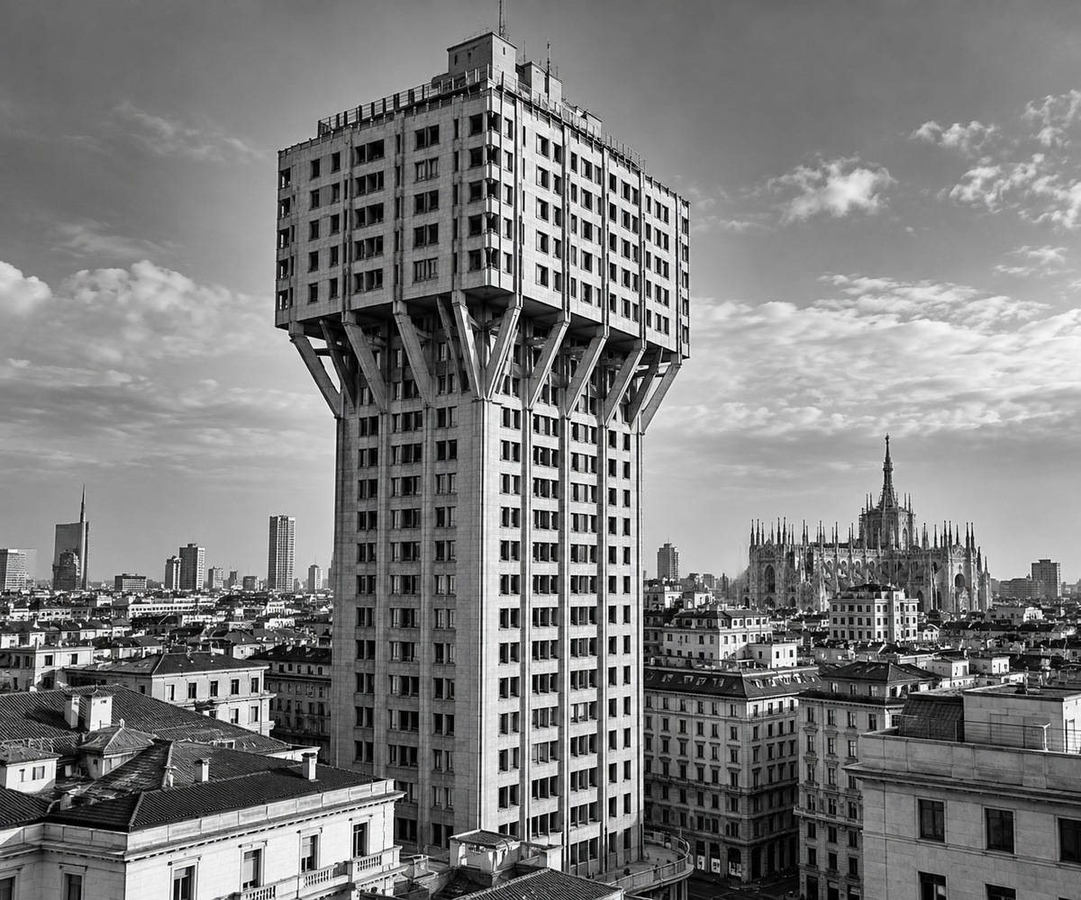 Torre Velasca Milan modernist architecture with distinctive cantilevered upper floors