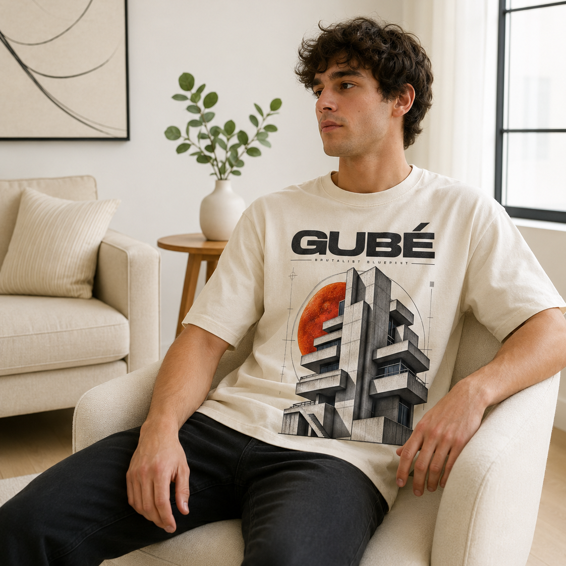 GUBÉ Brutalist Blueprint Tee — Architectural Graphic T-Shirt