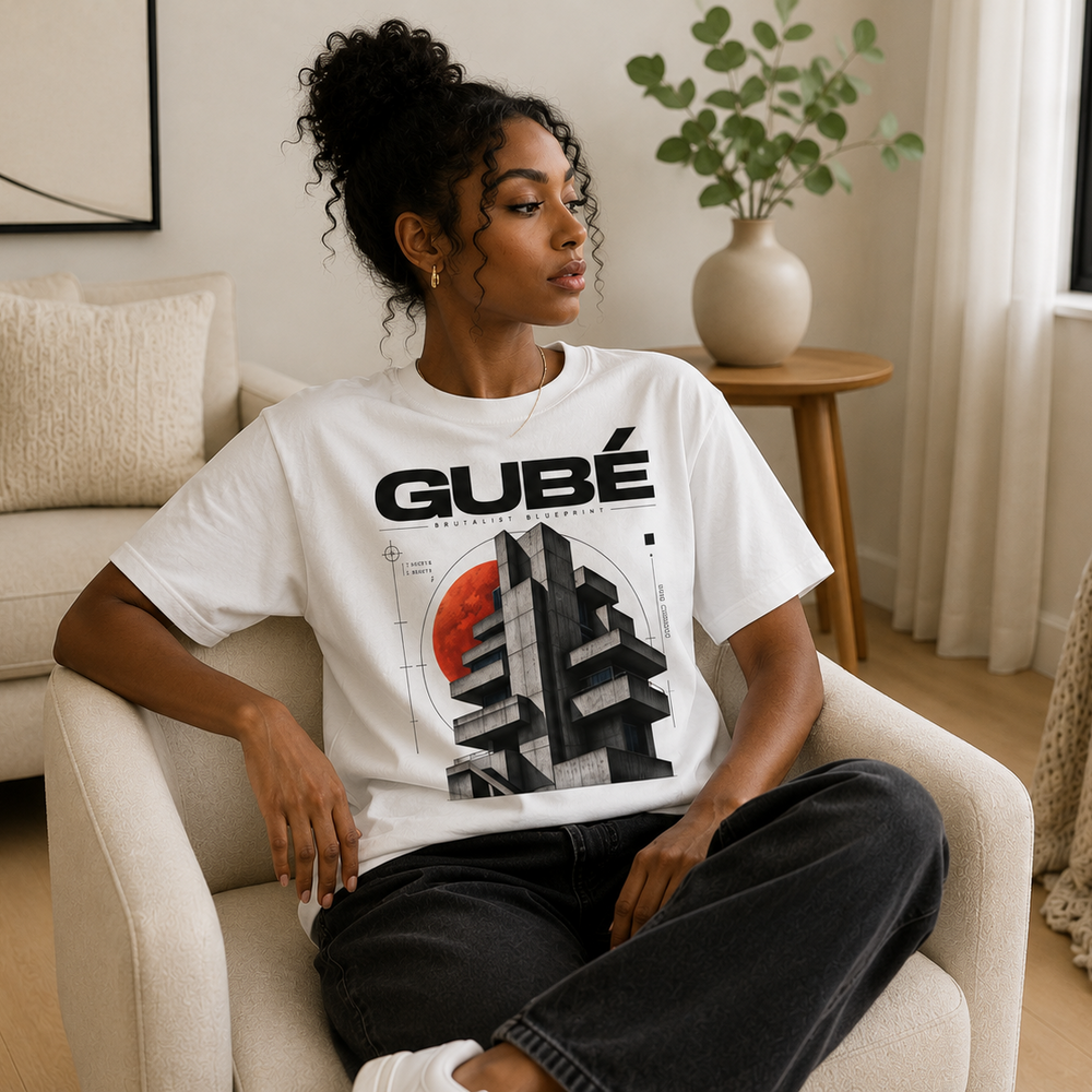 GUBÉ Brutalist Blueprint Tee — Architectural Graphic T-Shirt